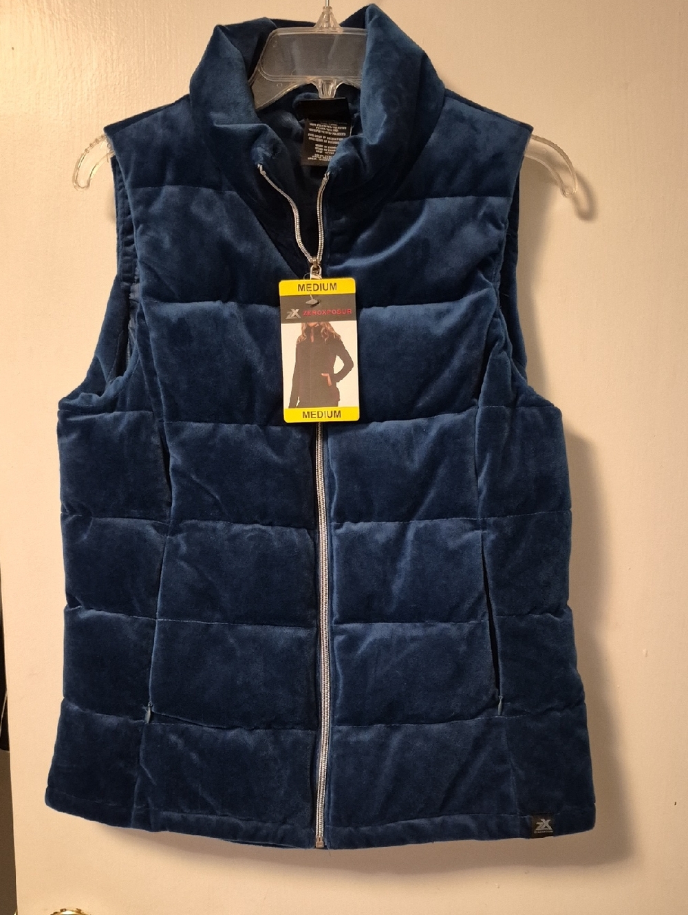 Xersion Velvet Quilted Puffer Vest in Navy